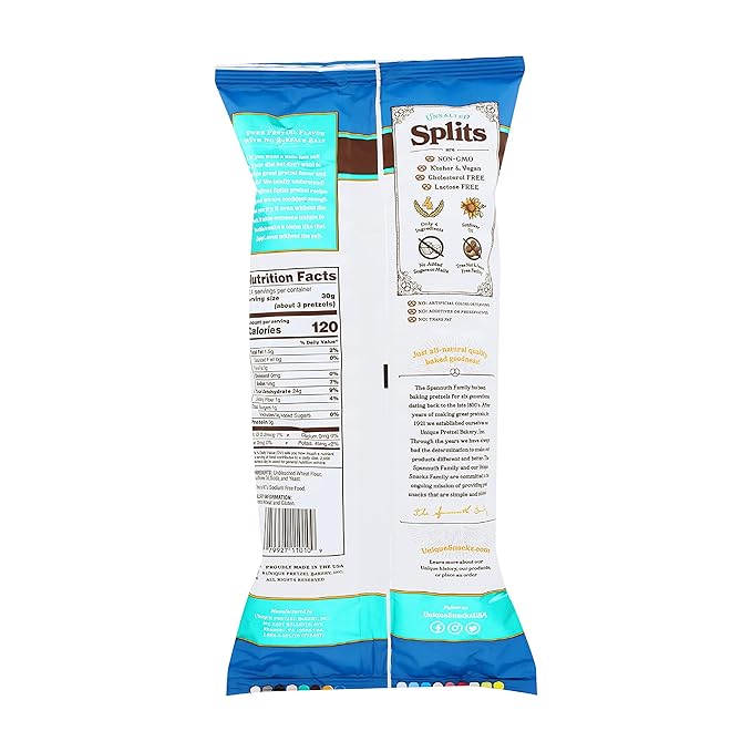 Unique Snacks Unsalted Splits, Delicious, Vegan, Homestyle Baked, Certified OU Kosher and Non-GMO