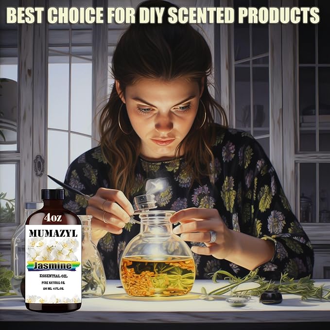 Jasmine Essential Oil, Jasmine Oil 4 Fl Oz 120ML for Diffuser Humidifier Yoga Cleaning DIY Candle