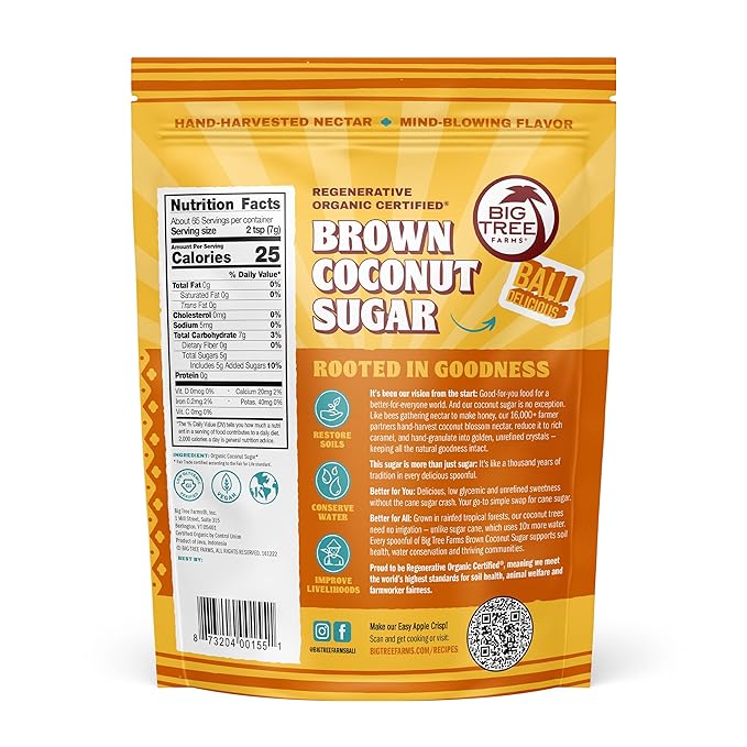 Big Tree Farms Organic Brown Coconut Sugar - Coconut Palm Sugar, Unrefined, Fine Crystals, Cane