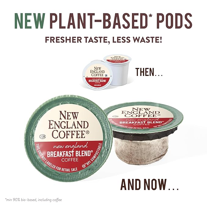 New England Coffee Breakfast Blend Medium Roast Single Serve Pods, 32ct Box (Pack of 1)