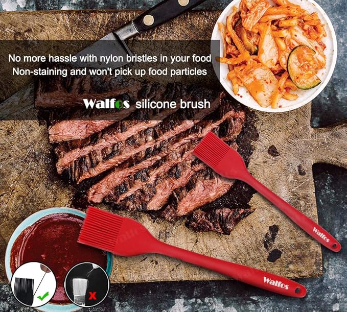 Walfos Silicone Basting Pastry Brush, Heat Resistant Pastry Brush Set, Strong Steel Core and