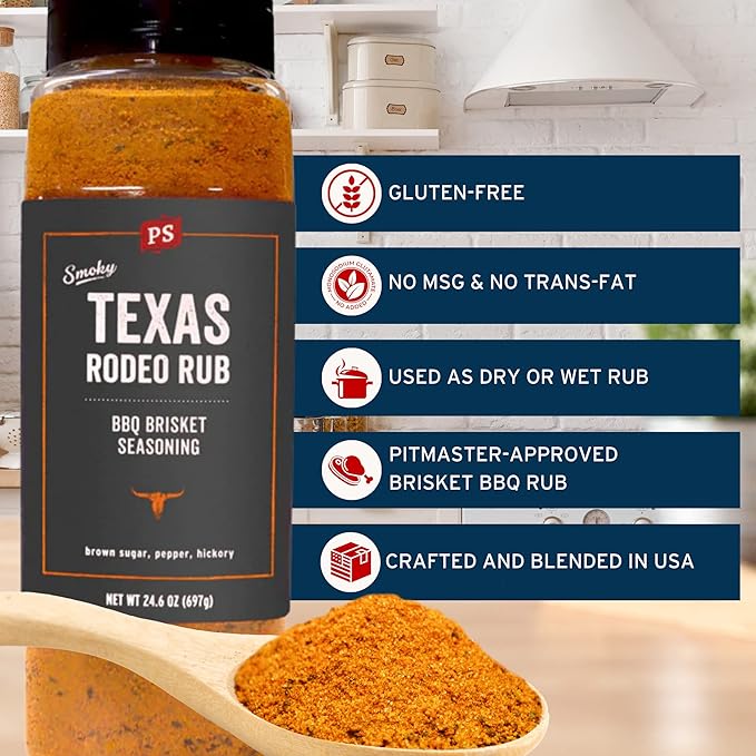 PS Seasoning Texas-Style Brisket Rodeo Rub- Dry BBQ Rubs and Spices for Grilling, Smoking