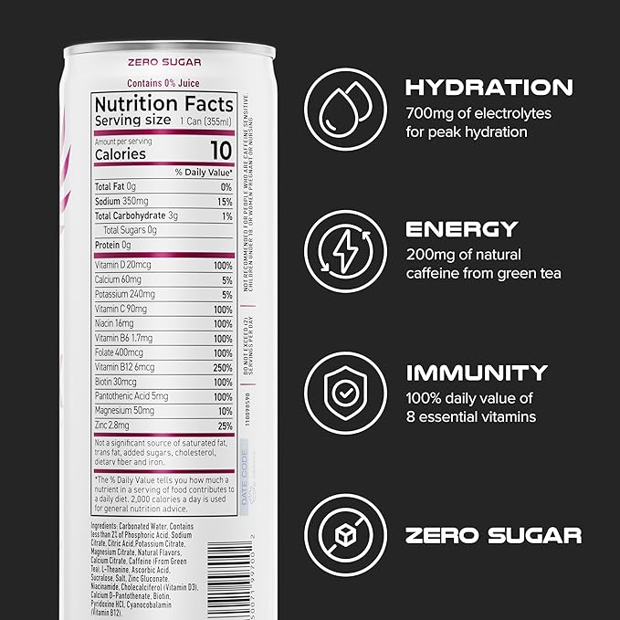 PHX Hydration Energy Drink - 700mg Electrolytes, 200mg Natural Green Tea Caffeine, 100% Daily Value
