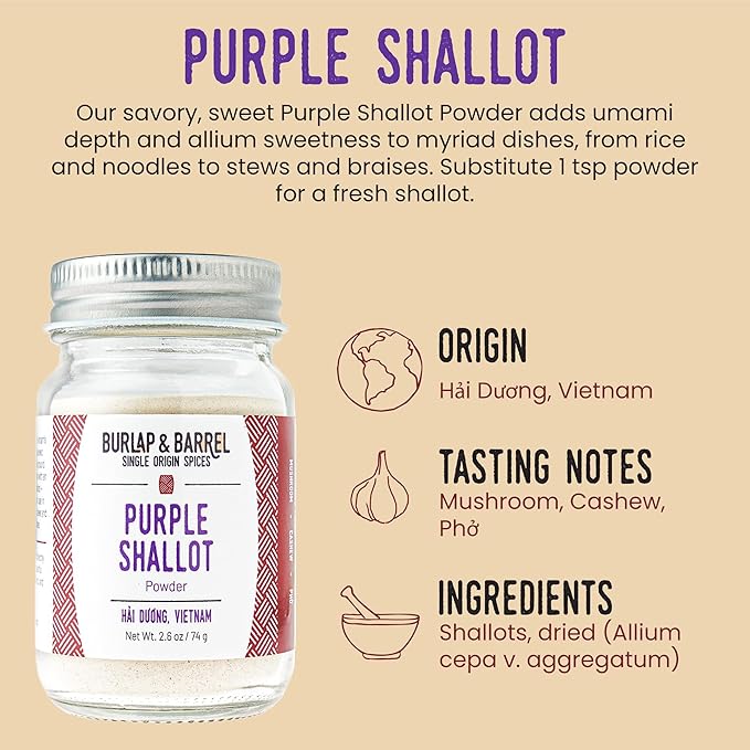 Burlap & Barrel Purple Shallot Powder – Air-Dried with Umami and Sweet Allium Flavor – Vietnamese