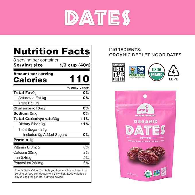 Mavuno Harvest Pitted Dates Dried Fruit Snacks | Organic Dried Dates | Healthy Snacks for Kids and