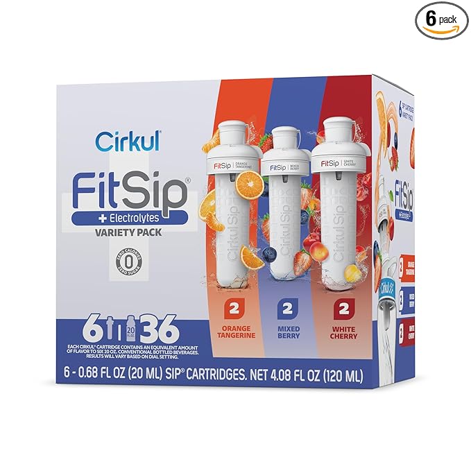 Cirkul FitSip Flavor Cartridge Variety Pack with Electrolytes, 6-Pack (2 Mixed Berry, 2 White