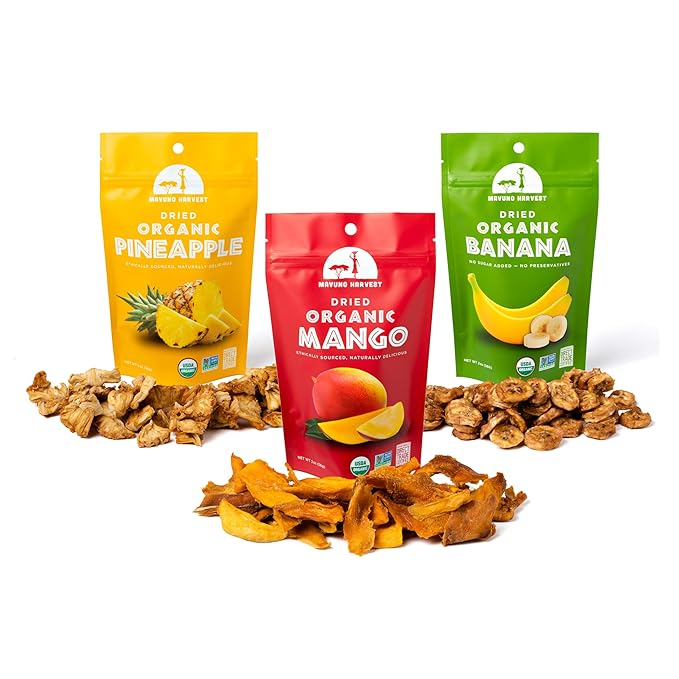 Mavuno Harvest Organic Dried Fruit Variety Pack | Dried Mango, Pineapple, and Banana | Healthy