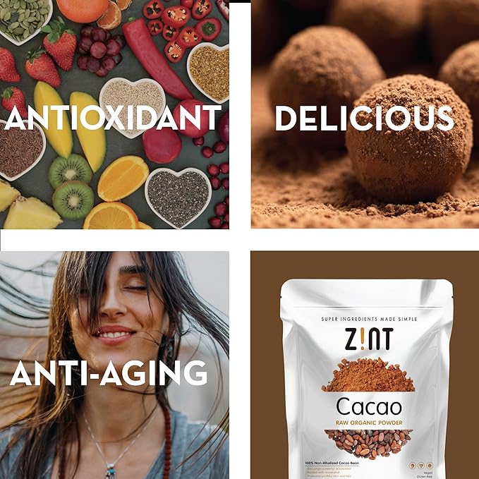 Zint Organic Cacao Powder (32 oz): Paleo-Certified, Organic, Non GMO, Anti Aging Antioxidant