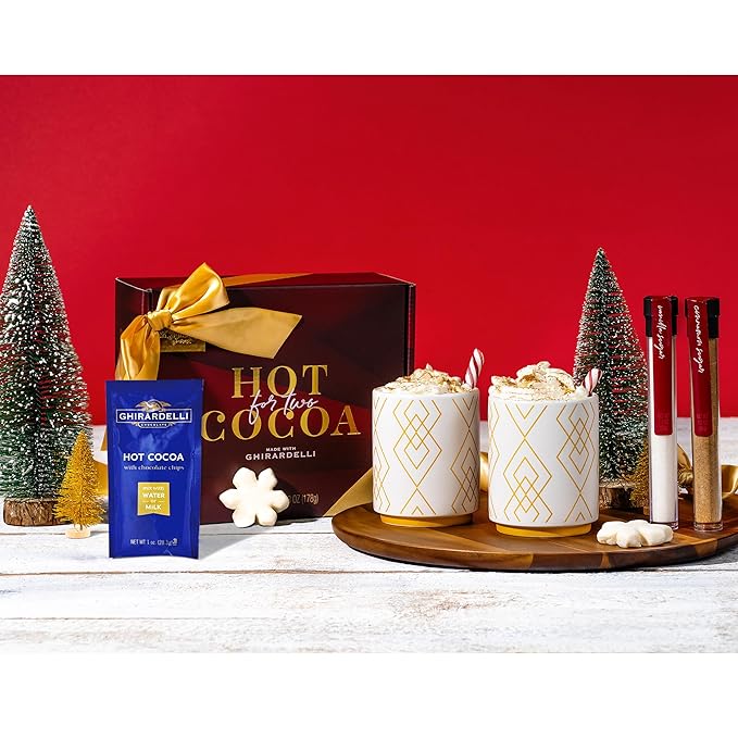 Hot Cocoa for Two Gift Set Made with Ghirardelli, Includes 2 Mugs, 2 Hot Cocoa Mixes, 2 Sugar