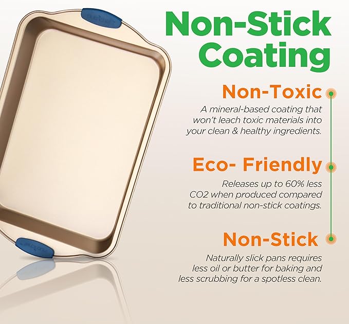 NutriChef 8-Piece Nonstick Bakeware Set - Heavy Duty Carbon Steel Baking Pans w/ Blue Silicone