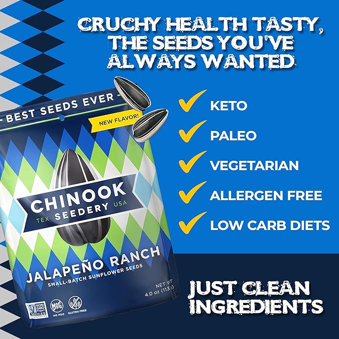 Chinook Seedery Roasted Sunflower Seeds - Jumbo Seeds Keto Snacks - Best For Snack Packs - Gluten