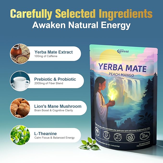 Yerba Mate Instant Tea Powder, Super Yerba MateTea for Natural Energy & Gut Health, Reduce Brain