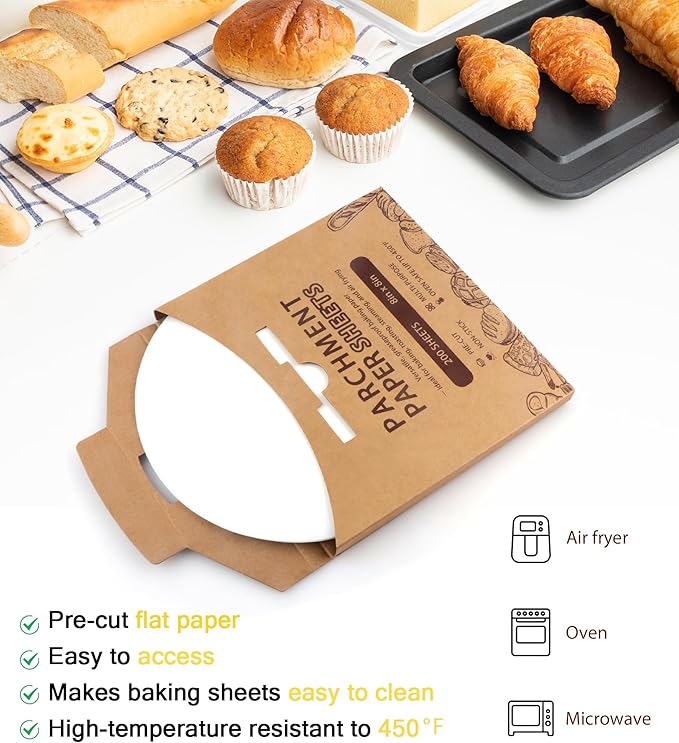 200Pcs Parchment Paper Rounds, 8 Inch Baking Parchment Circles, Precut Baking Sheets Round, Burger