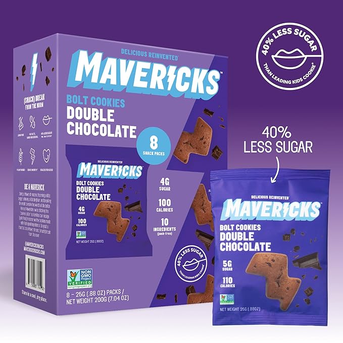 Mavericks Double Chocolate Bolt Cookies - Healthy Chocolate Chip Cookies, Plant-Based Snack for