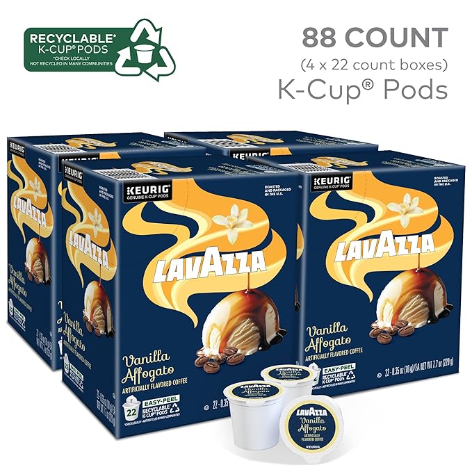 Lavazza Vanilla Affogato Coffee, Single Serve Keurig K-Cup Pods, Flavored Coffee, 88-Count Box (4