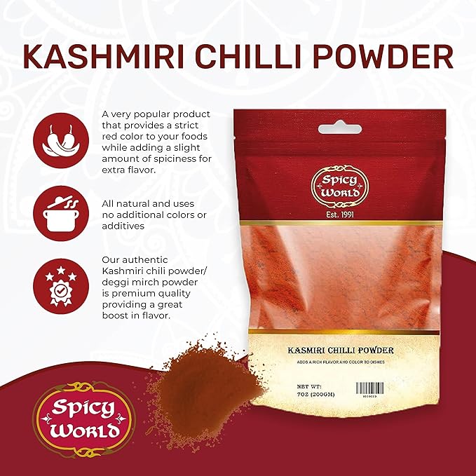 Kashmiri Chili Powder | 14 oz resealable bag | All Natural Deggi Mirch powder | by Spicy World