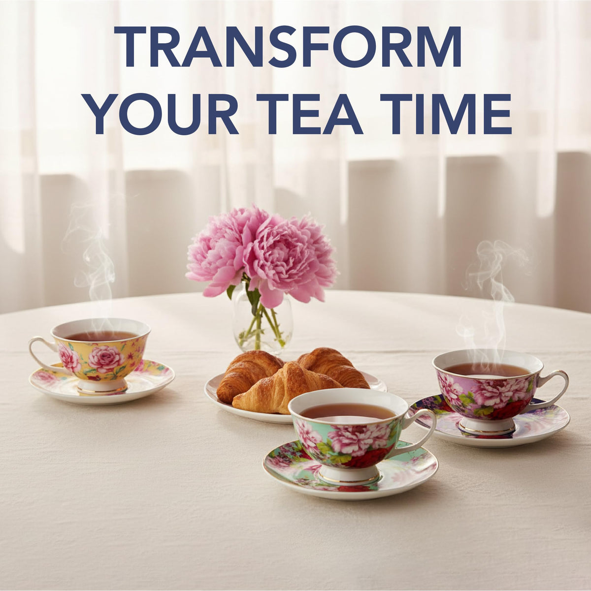 BTaT- Floral Tea Cups and Saucers, 8 oz, Set of 6