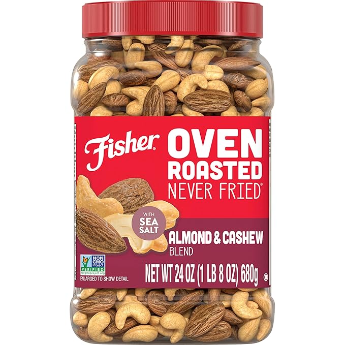 Fisher Oven Roasted Never Fried Almond & Cashew Blend, 24 Ounces (Pack of 1), Healthy Snacks for