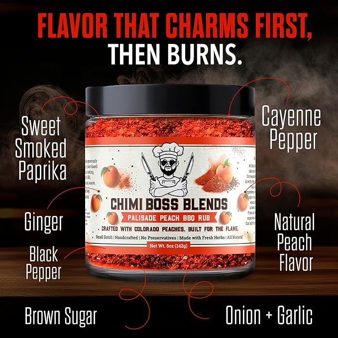Chimi Boss Blends Palisade Peach BBQ Seasoning, 6oz ??Sweet & Smoky Peach Dry Rub for Grilling