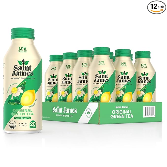 Saint James Iced Tea - Organic Green Tea - Non GMO, Gluten Free, Low Calorie & Low Sugar - Original