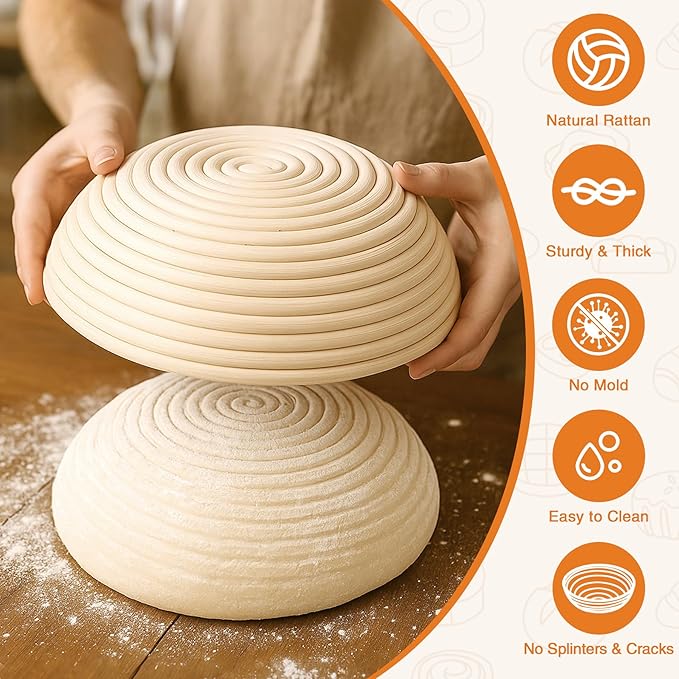 Aliggbent 40Pcs Sourdough Bread Baking Supplies, 10'' Round & Oval Banneton Bread Proofing Baskets