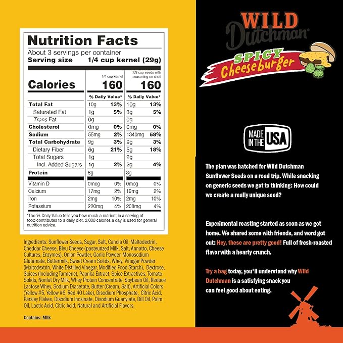 Wild Dutchman, Roasted Sunflower Seeds, Mouth Friendly Recipe for All Day Snacking, Spicy