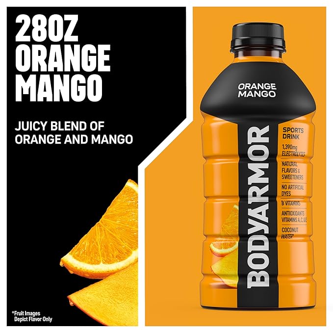 BODYARMOR Sports Drink Sports Beverage, Orange Mango, Coconut Water Hydration, Natural Flavors With