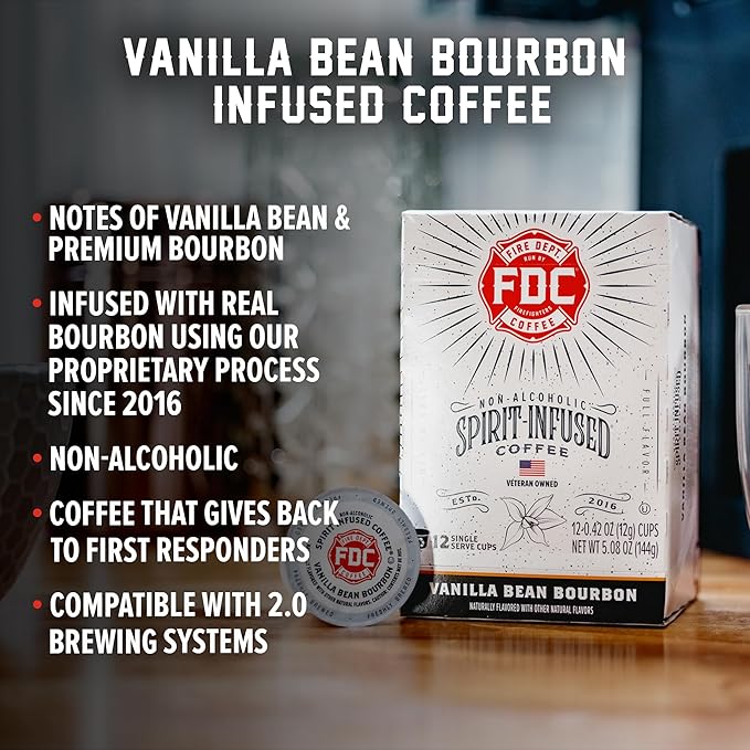 Fire Department Coffee - Vanilla Bourbon Coffee K Cups - Gives Back to Firefighters - Premium