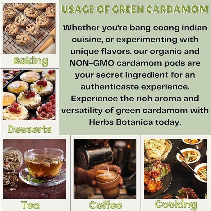 Herbs Botanica Green Cardamom Pods Whole 7-8mm size Elaichi for Culinary Delights and Aromatic