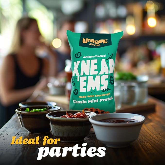 Unique Snacks Knead 'Ems, Sourdough Mini Pretzels, Artisan-Crafted Vegan Snacks, Non-GMO, Kosher