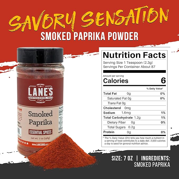 Lane's Smoked Paprika Powder, All-Natural Smoked Paprika Seasoning, Goes Well with Meat, Pork, and