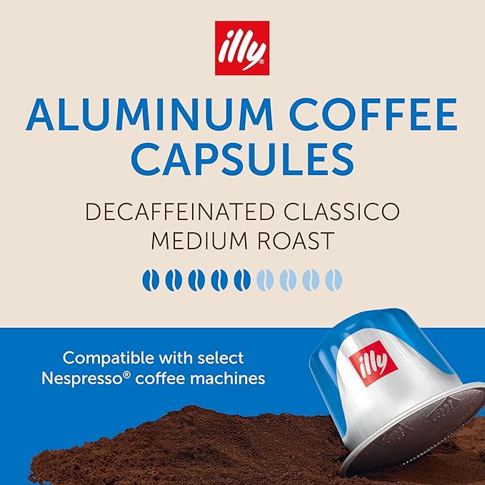 illy Aluminum Espresso Capsules - Compatible with Nespresso Machines - Decaf Coffee - Mild &