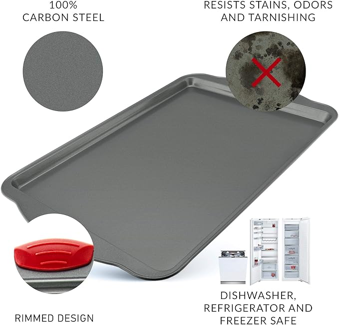 Boxiki Kitchen Non-Stick Baking & Cookie Sheet Pan Non-Toxic 11x14 Inch Rimmed Carbon Steel Baking