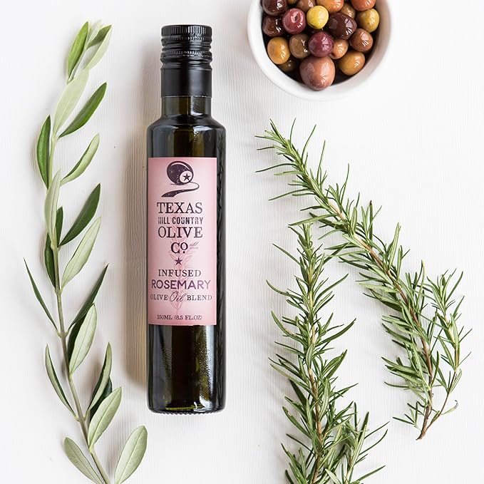 Texas Hill Country Olive Co Rosemary Infused Olive Oil - Cold Pressed Gourmet EVOO Olive Oil