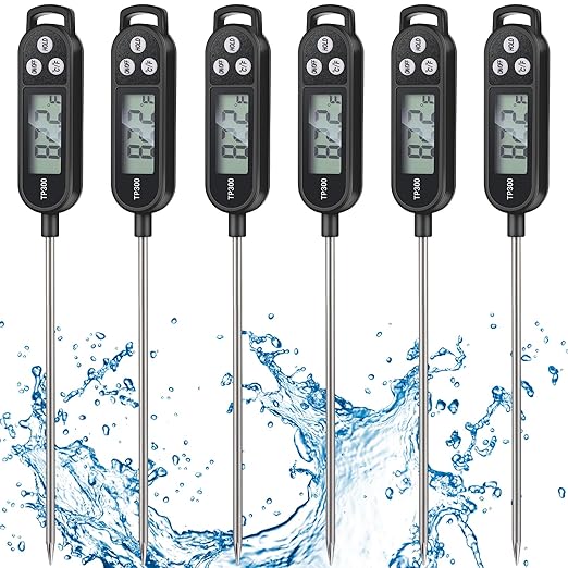 6 Pcs Instant Read Meat Thermometer with Long Probe 9.65 Inch Kitchen Cooking Food Candy Waterproof