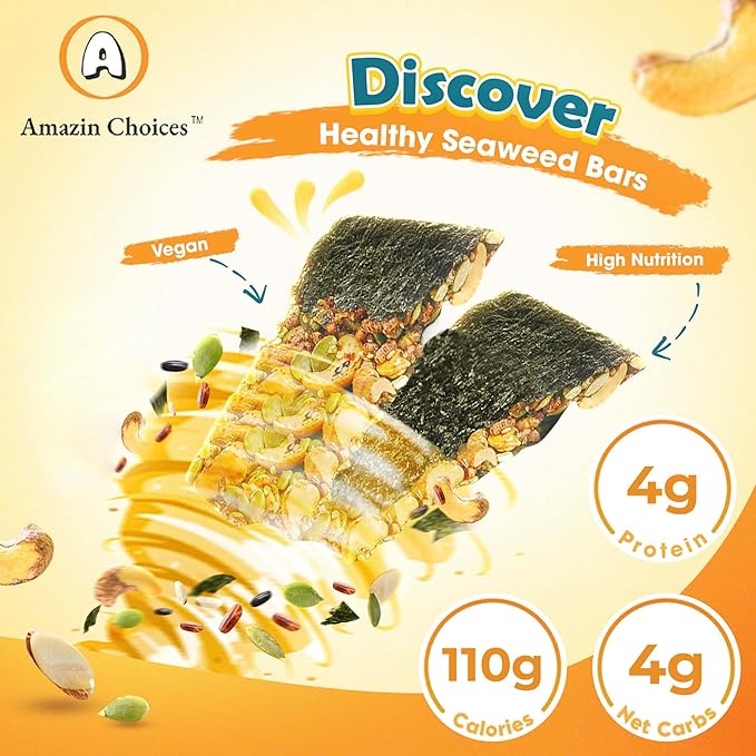 Seaweed Crunch with Nuts Classic Taste??Amazin Choices Vegan Snack Bars with Cashews, Almonds &