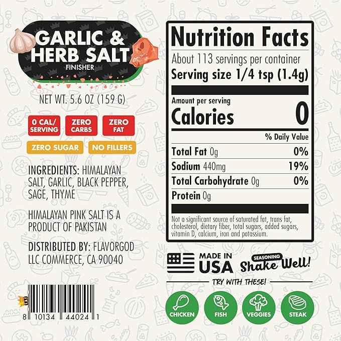 Garlic & Herb Salt Finisher by Flavor God - Premium All Natural & Healthy Spice & Seasoning Mix