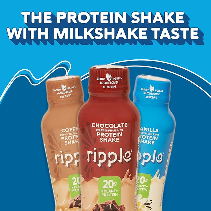 Ripple Plant Based Protein Shake Variety Pack | 20g of Quality Sourced Pea Protein, Calcium Rich |