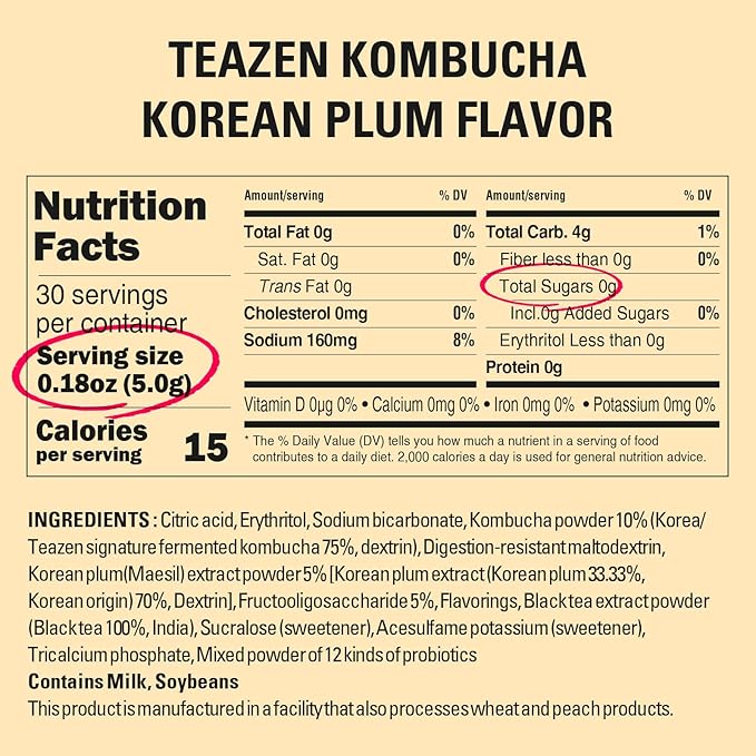 TEAZEN Japanese Apricot Kombucha Tea, Electrolyte & Hydration Drink Mix, Sugar Free, Live