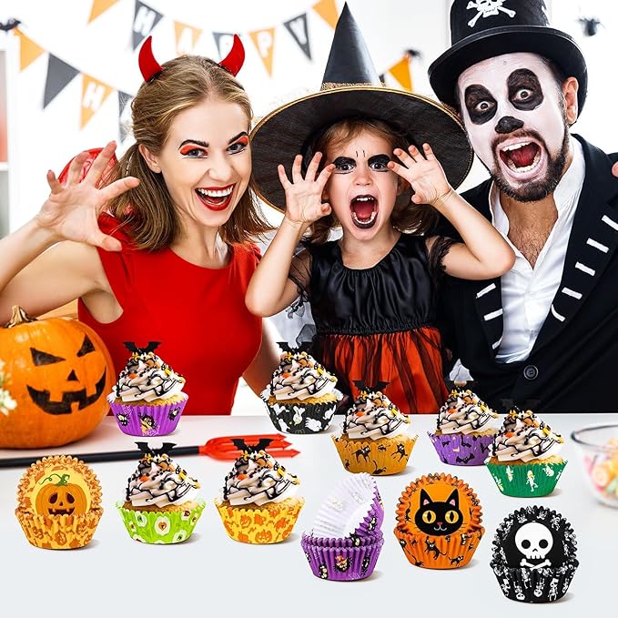 SANNIX 450pcs Halloween Cupcake Liners, Ghost Pumpkin Spider Baking Cups Cupcake Wrappers Paper