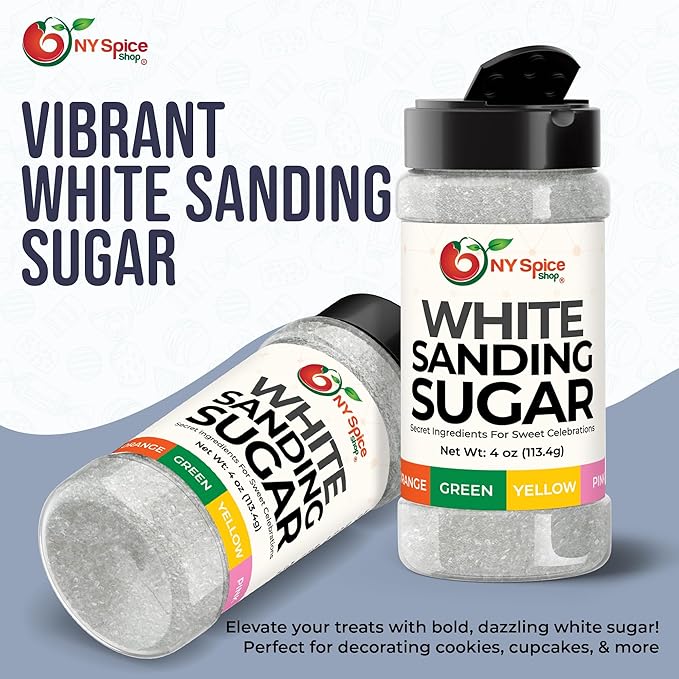 NY Spice Shop White Sanding Sugar - 4 Ounce Sweet Colorful Edible Sprinkles For Candy Dish - Sugar