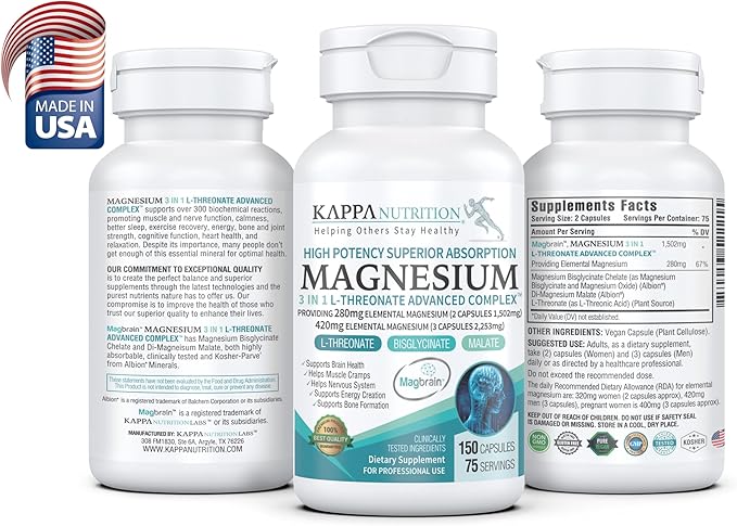 Kappa Nutrition Magbrain??Magnesium L-Threonate Plant-Based, 420mg Elemental Magnesium (3 Capsules)