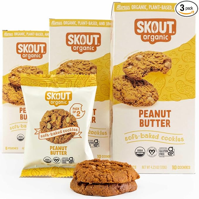 Skout Organic Peanut Butter Soft Baked Cookie (3 Pack) | Soft Baked Cookies | Plant-Based | Vegan |
