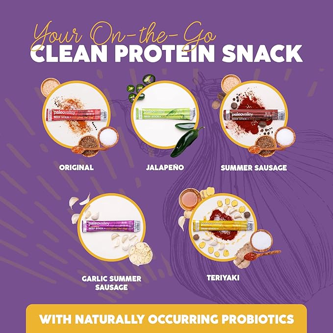Paleovalley 100% Grass Fed Garlic Summer Sausage Beef Sticks - Delicious Gluten Free Beef Snack