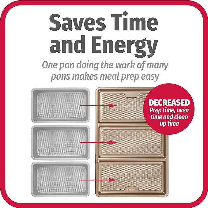 GoodCook 11” x 17” Non-Stick Divided Sheet Pan – 3-in-1 Textured Cooking Pan, Baking Dish
