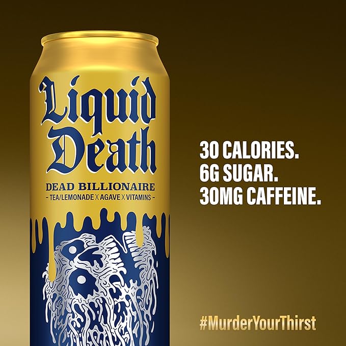 Liquid Death, Dead Billionaire Iced Tea, 8-Pack (19.2oz Cans), Half Lemonade Half Black Tea, Low