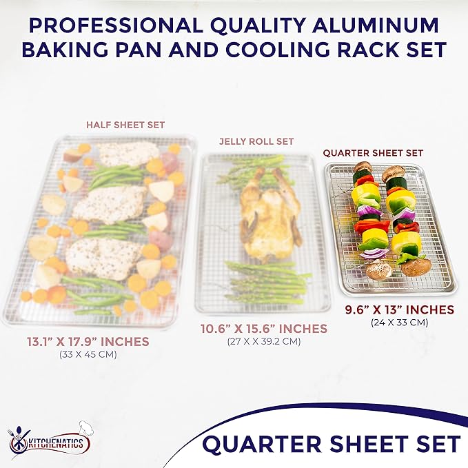 KITCHENATICS Small Quarter Sheet Baking Pan with Rack, Stainless Steel Baking Rack & Aluminum