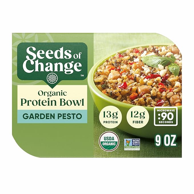 SEEDS OF CHANGE Organic Protein Bowl Garden Pesto, Prepared Entr챕e, Microwave in 90 Seconds, 9 oz