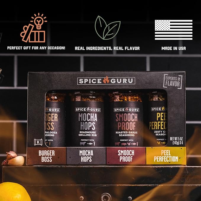 Spice Guru Grill Seasoning Gift Set - 4 Flavor BBQ Seasonings and Rubs - Christmas Gifts for Men