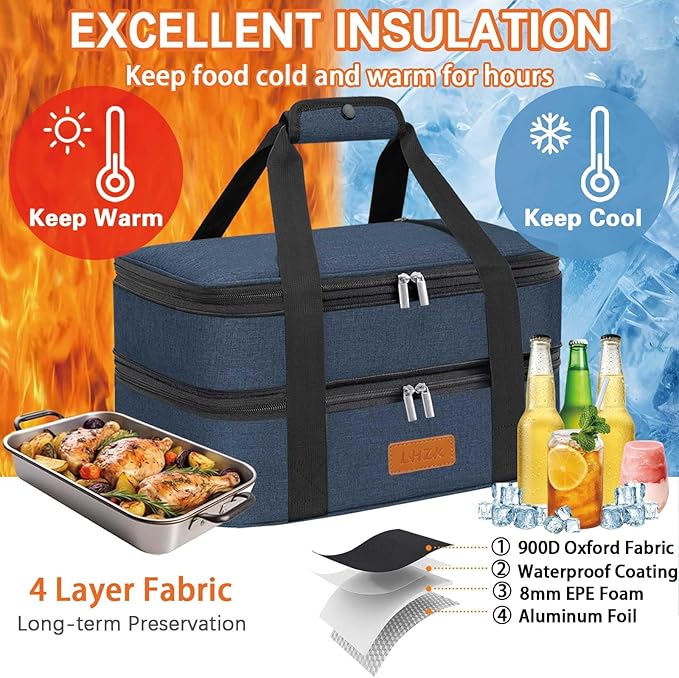 LHZK Double Insulated Casserole Carrier for Hot or Cold Food, Lasagna Holder Tote for Potluck